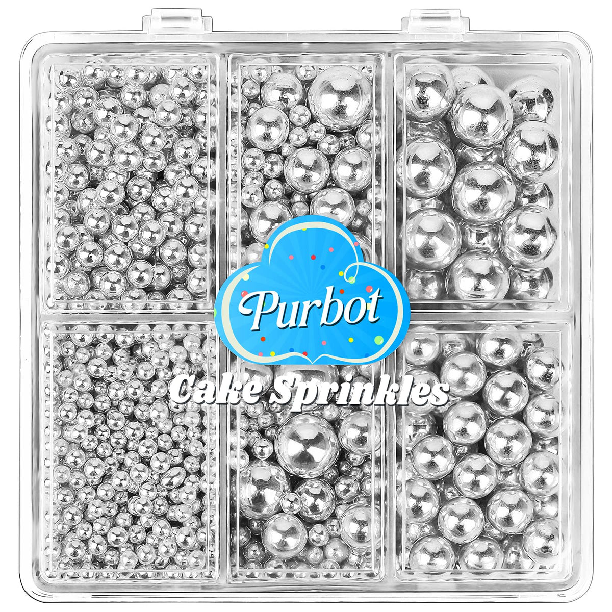 PURBOT silver pearl sprinkles 2mm for delicate cake lettering and fine accents.