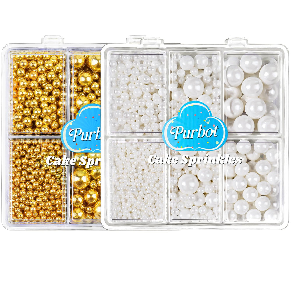 PURBOT white and gold 2mm pearls for precise cake decoration.
