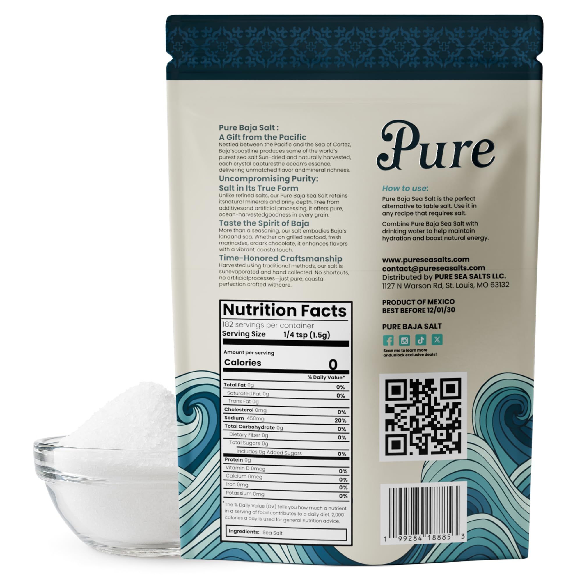 Pure Baja Mineral Sea Salt grain texture highlighting coarse crystals for finishing