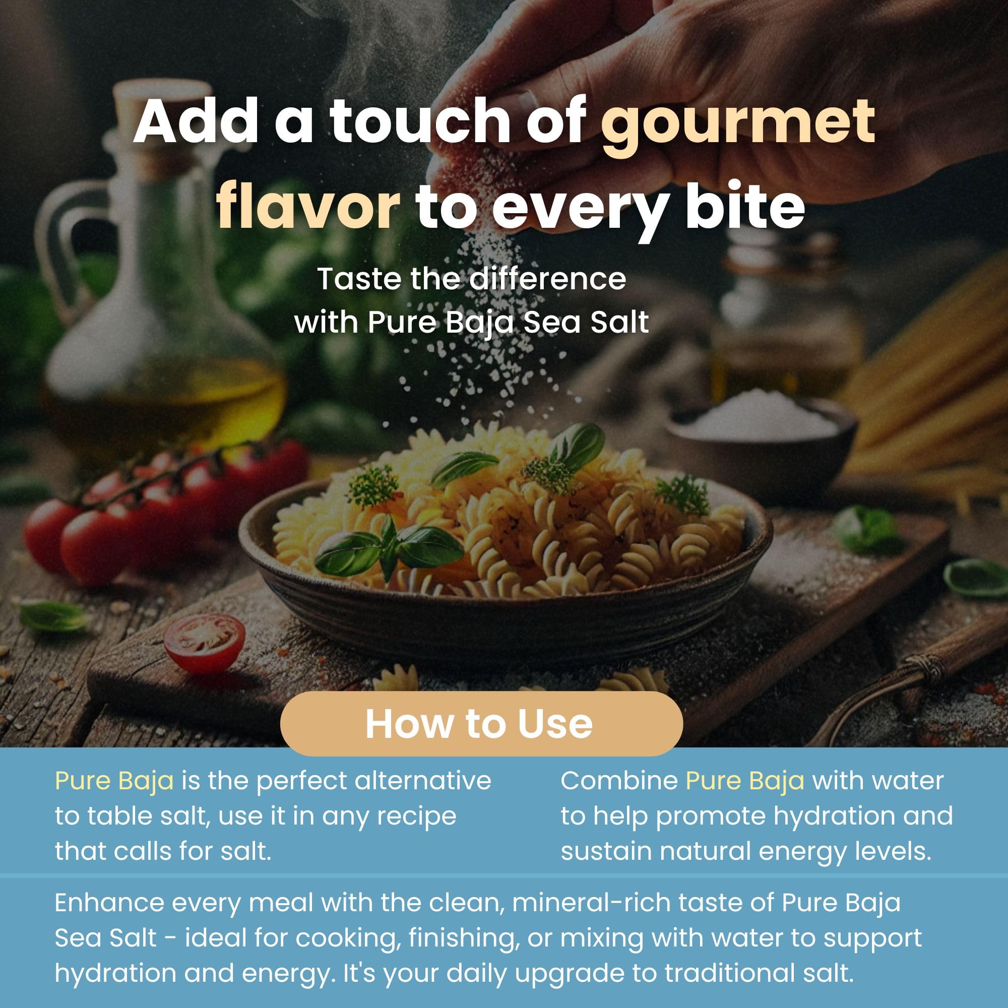 Pure Baja Mineral Sea Salt jar on kitchen counter for easy seasoning