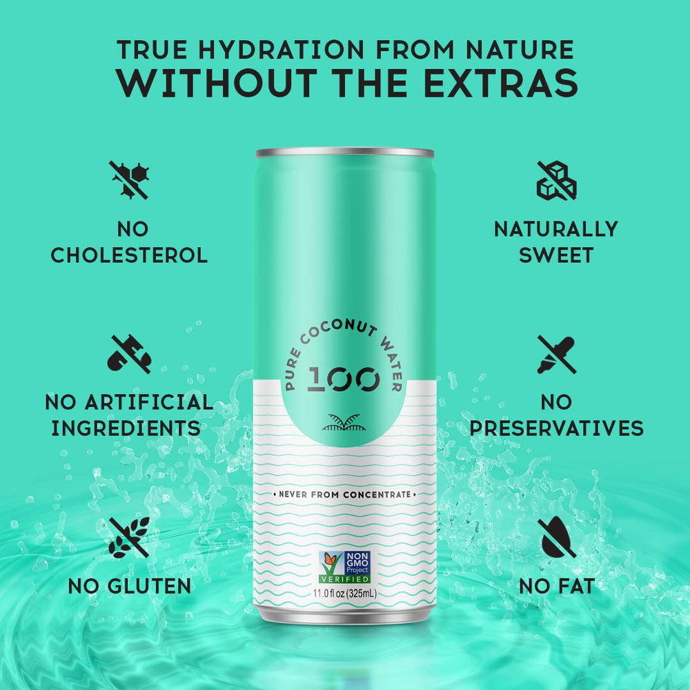 Pure Coconut Water 100 athlete-friendly bottle for workout hydration.