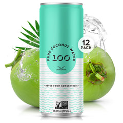 Pure Coconut Water 100 bottle close-up highlighting natural clarity and electrolytes.