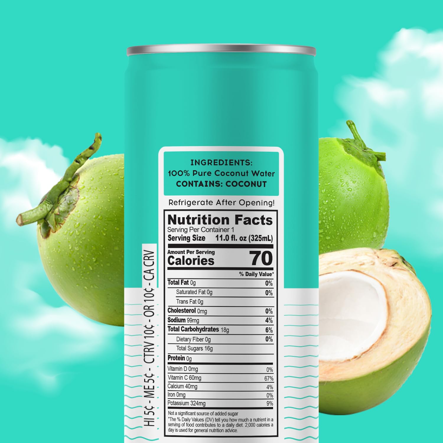 Pure Coconut Water 100 Vietnam coconuts sourcing image emphasizing handpicked origin.