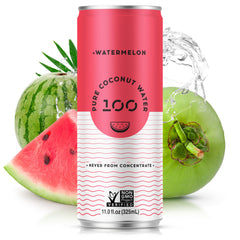 Pure Coconut Water 100 Watermelon bottle front for refreshing hydration on the go