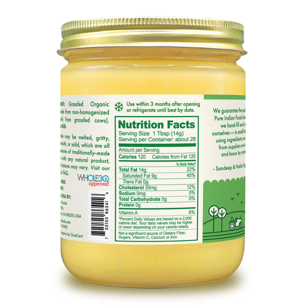 Pure Indian Foods ghee spoon-dip shows ready-to-use richness in recipes.