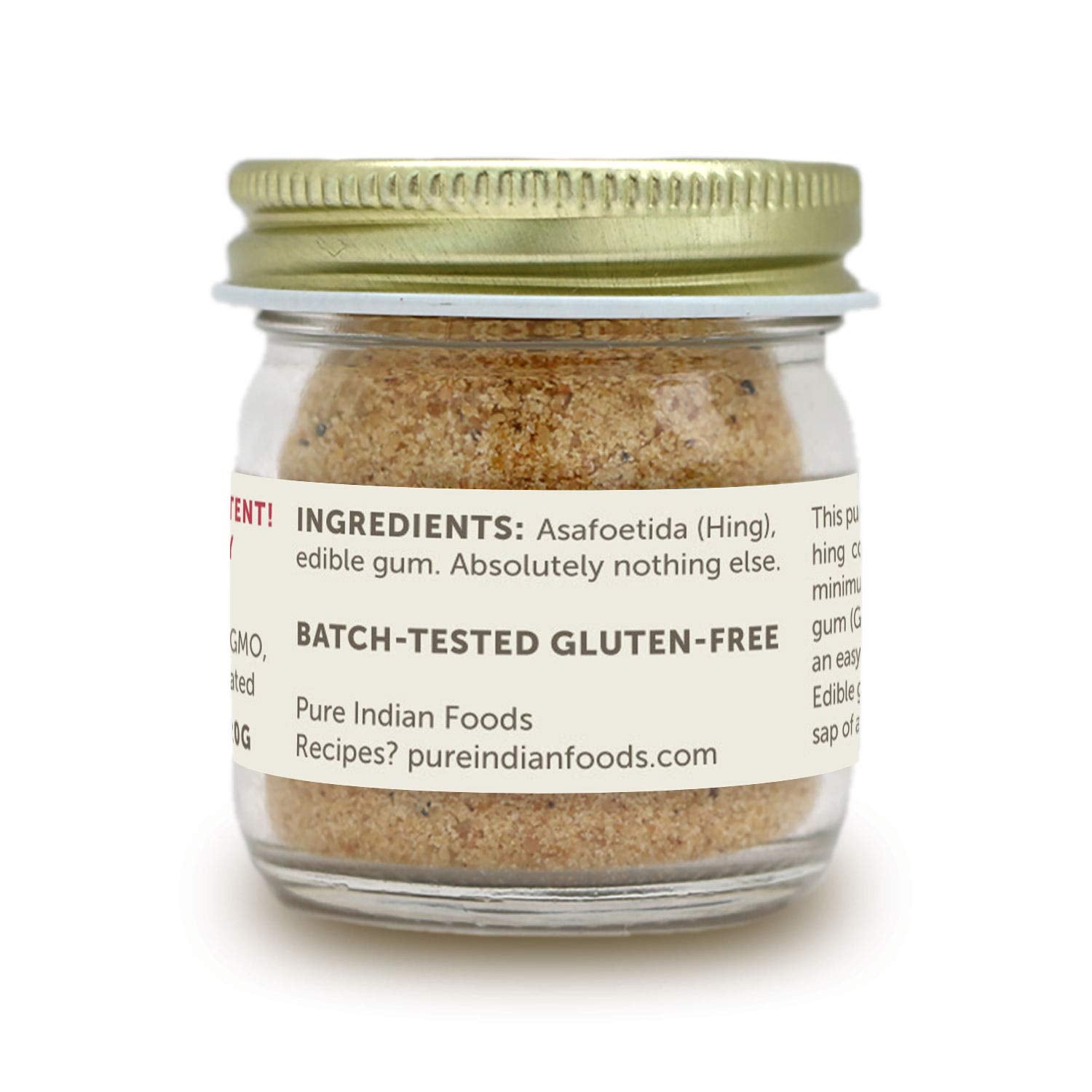 PURE INDIAN FOODS Hing glass bottle ready for easy spice use.