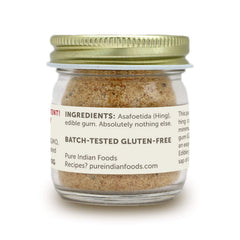 PURE INDIAN FOODS Hing glass bottle ready for easy spice use.