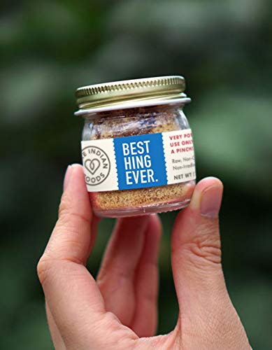 Packaging of Hing showcasing a 20g glass bottle for pantry storage.