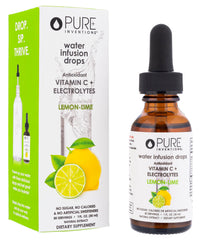 Pure Inventions Water Infusion Drops Lemon Lime bottle for refreshing daily hydration.