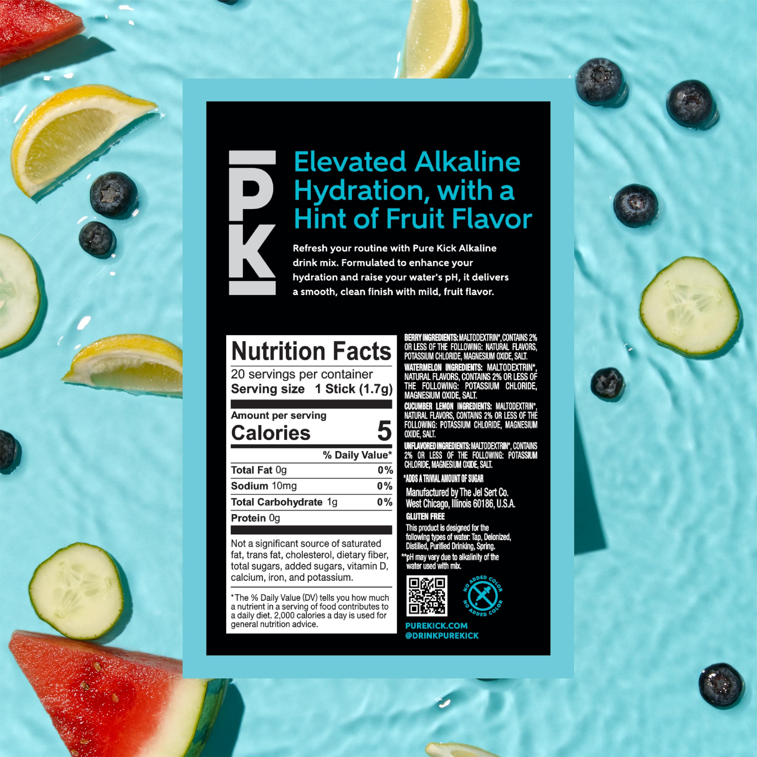 Pure Kick Alkaline berry packet for convenient hydration with subtle flavor.