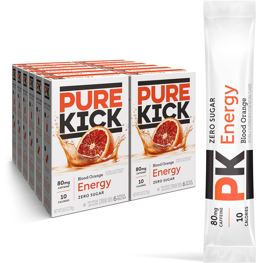 Pure Kick Blood Orange stick packet for a zero-sugar energy boost on the go.