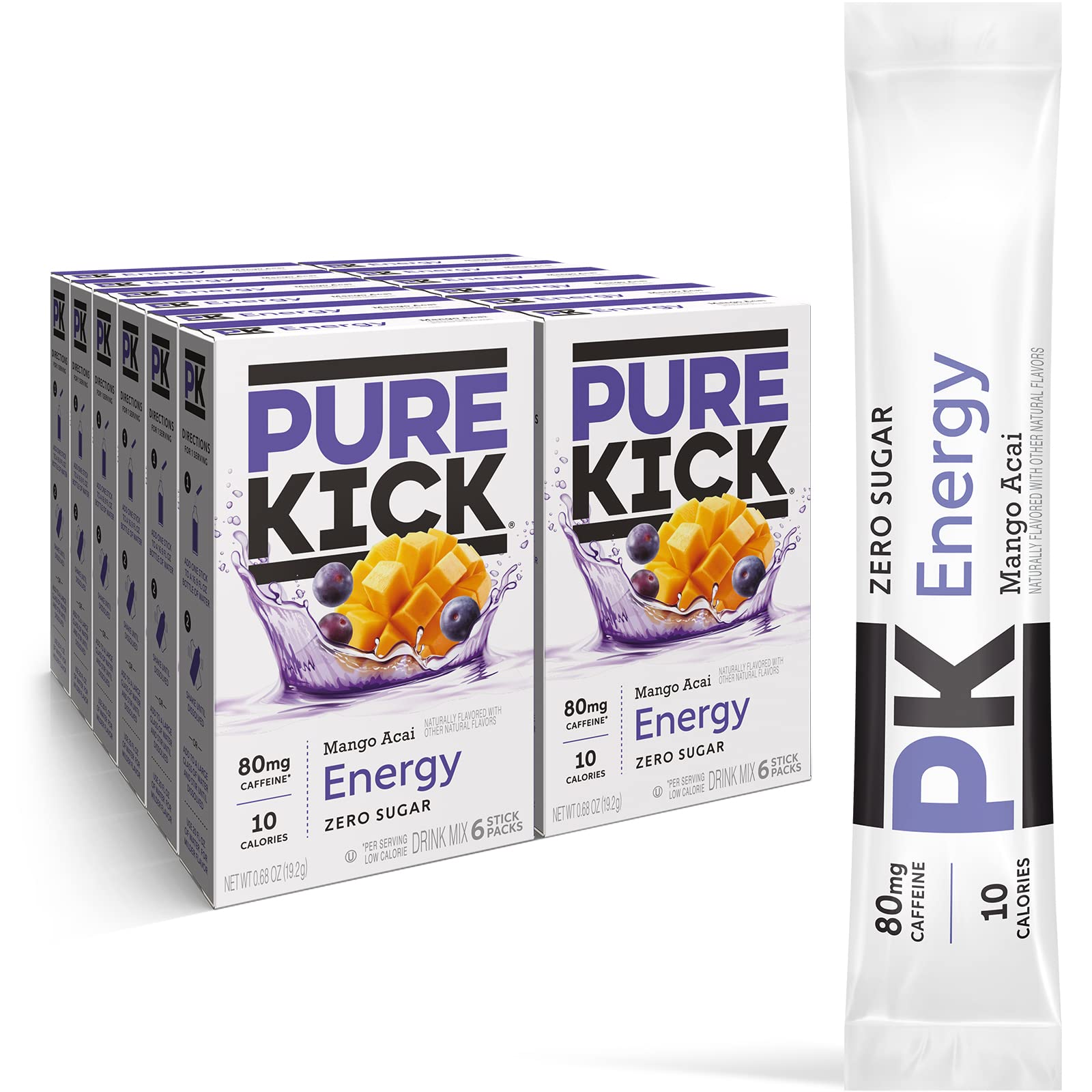 Pure Kick mango acai box set, convenient 12-box bundle for on-the-go fueling.
