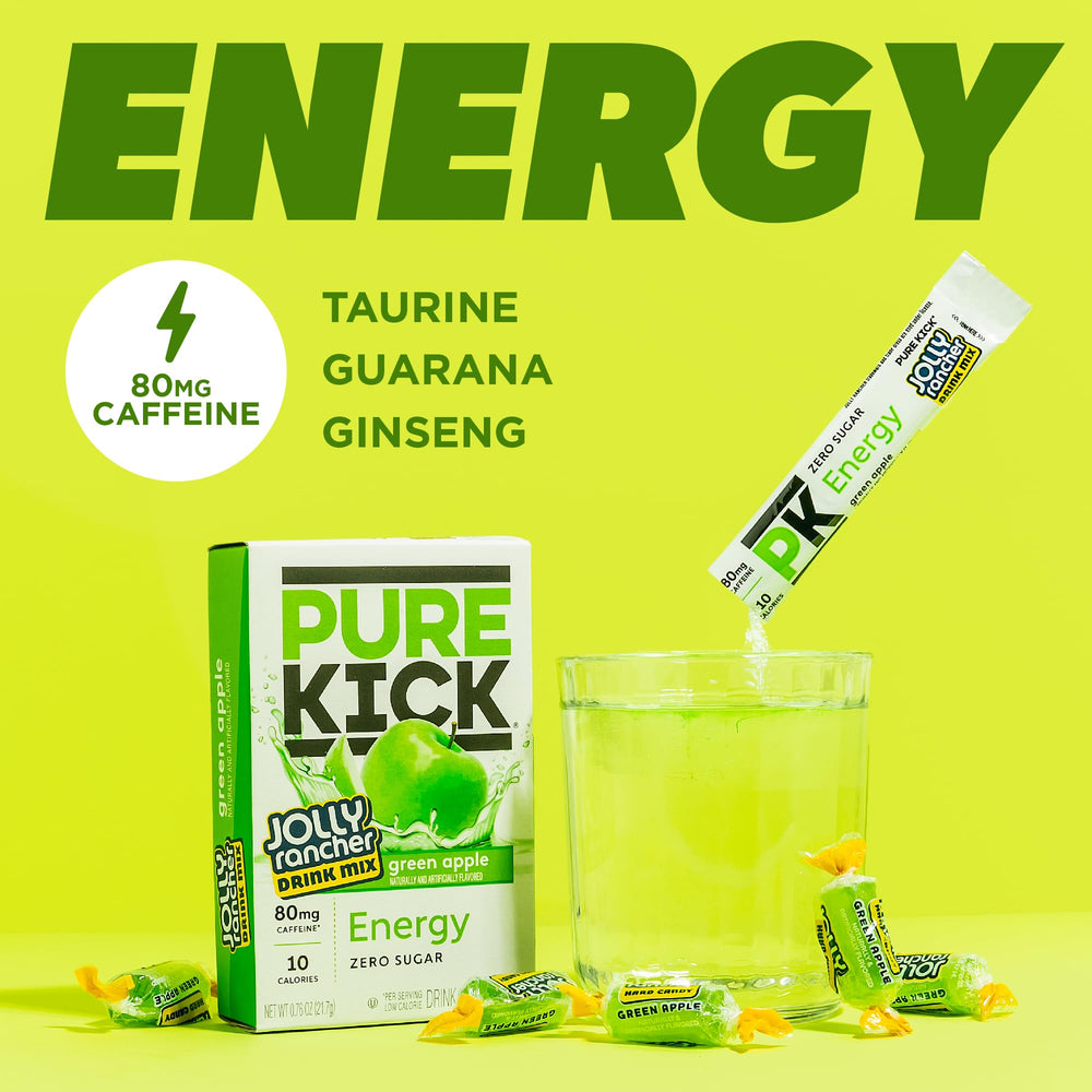 Close-up of a single Pure Kick stick ready to stir into water.
