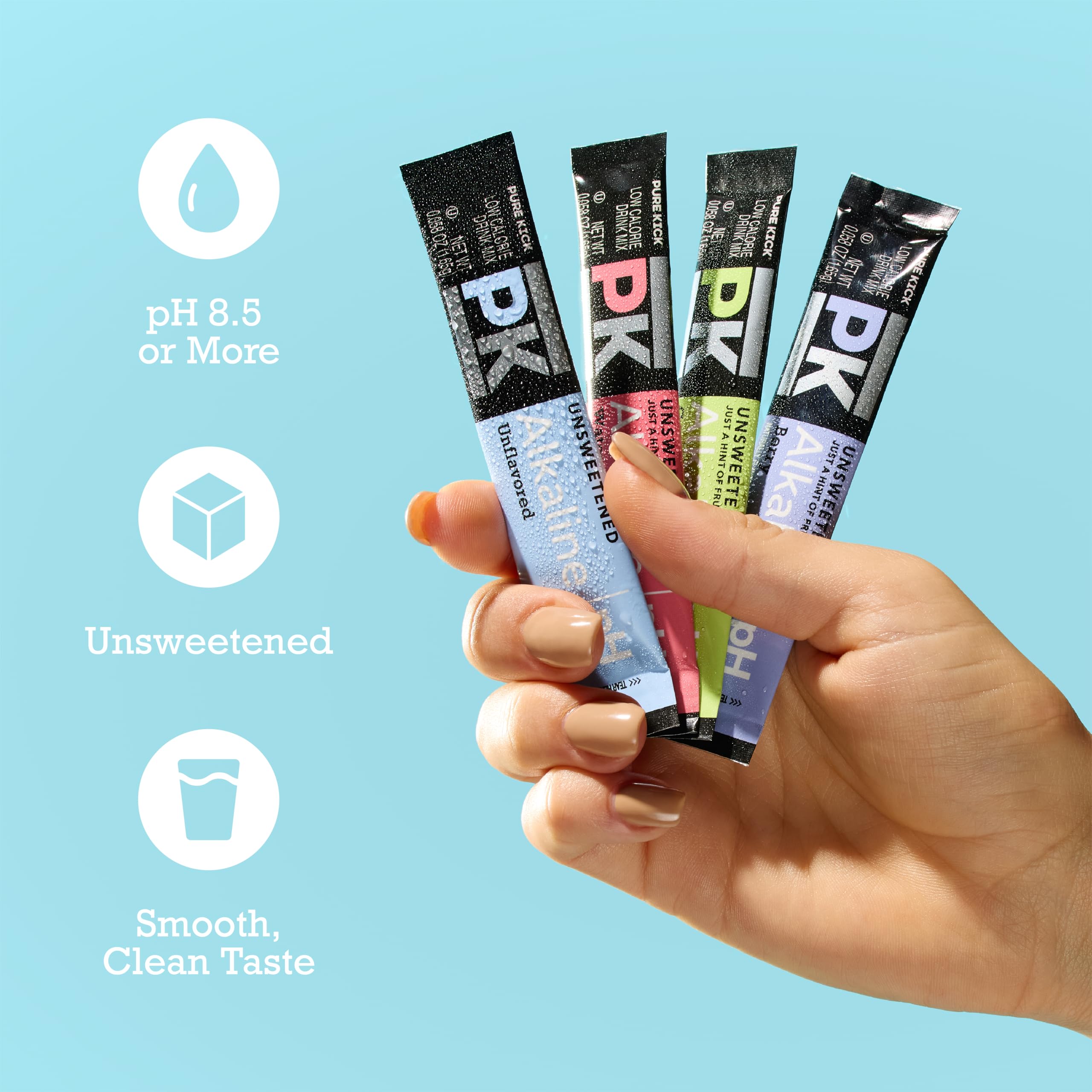 Glass of water with Pure Kick sticks delivering smooth hydration