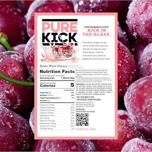 Pure Kick Hydration Arctic Wave Cherry box with six-stick blister pack for travel