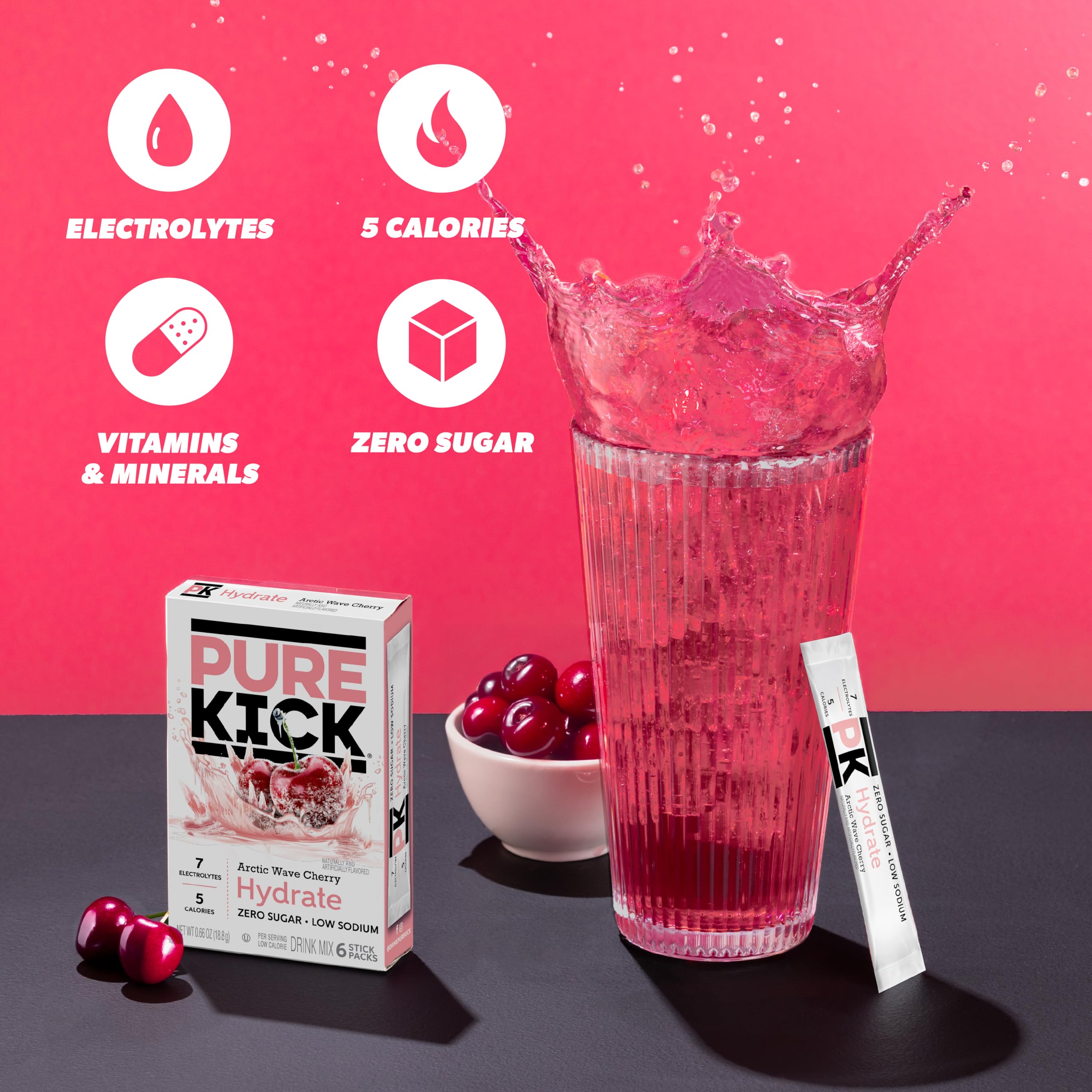 Pure Kick Hydration Arctic Wave Cherry glass shows crisp flavor after stirring
