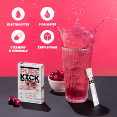 Pure Kick Hydration Arctic Wave Cherry glass shows crisp flavor after stirring