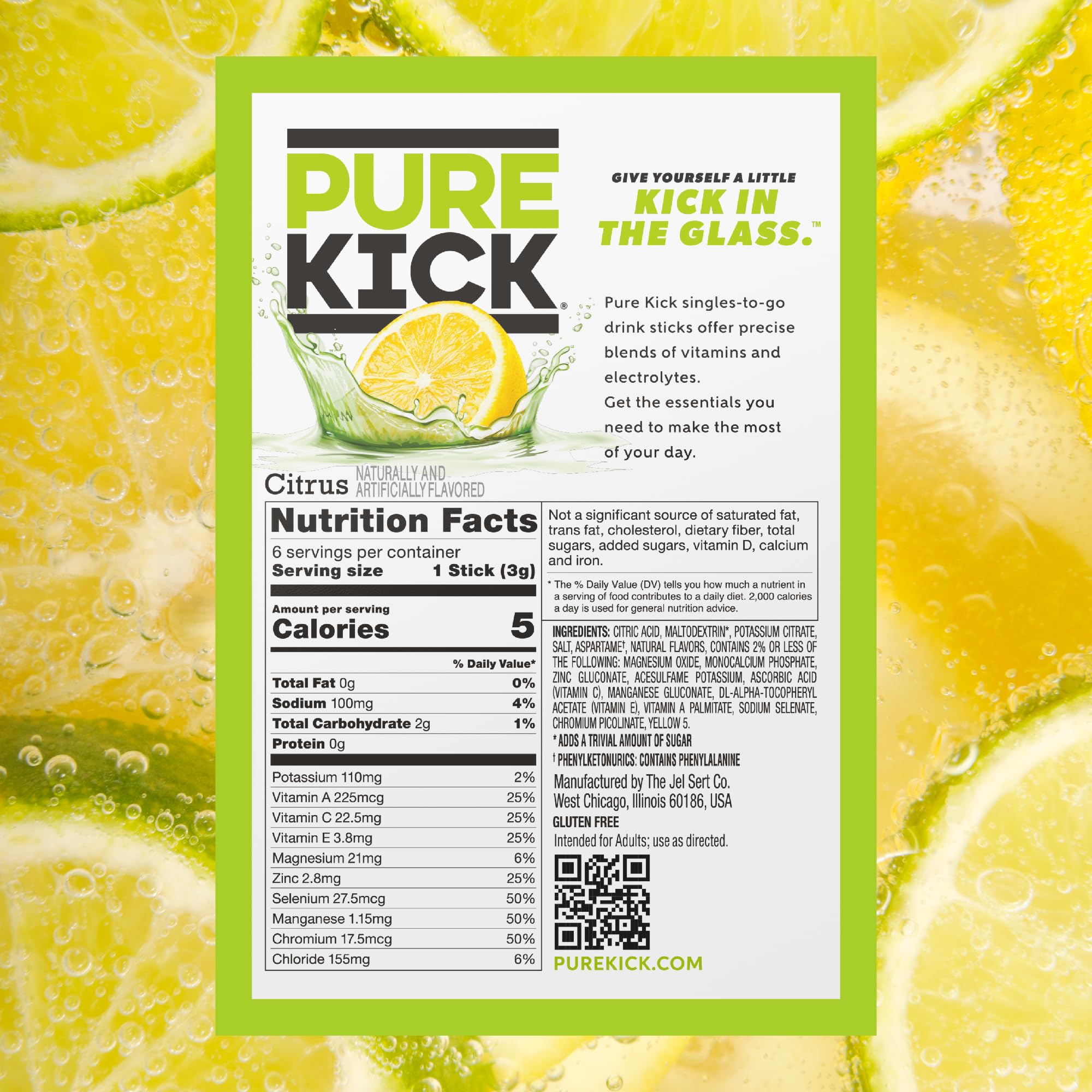 Pure Kick Hydration Citrus in a glass for a bold refreshing taste