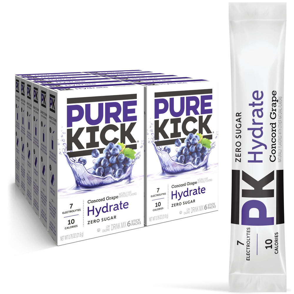 Pure Kick Concord Grape boxes provide convenient hydration for busy days.
