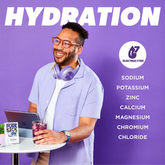Pour into water with Pure Kick Concord Grape, watch purple color bloom for refreshing flavor.