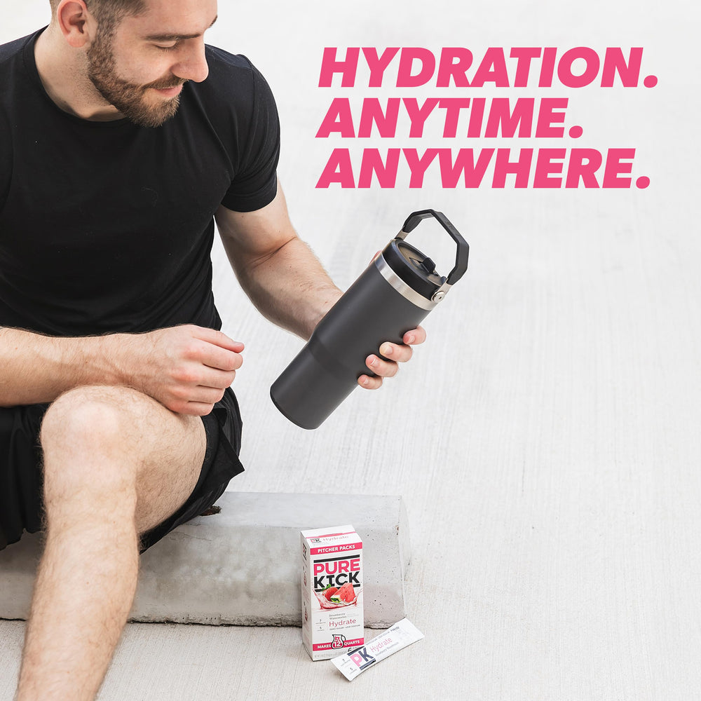 Pure Kick hydration label emphasizes natural flavors for bold hydration.