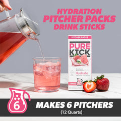 2-quart pitcher being prepared with strawberry watermelon mix.