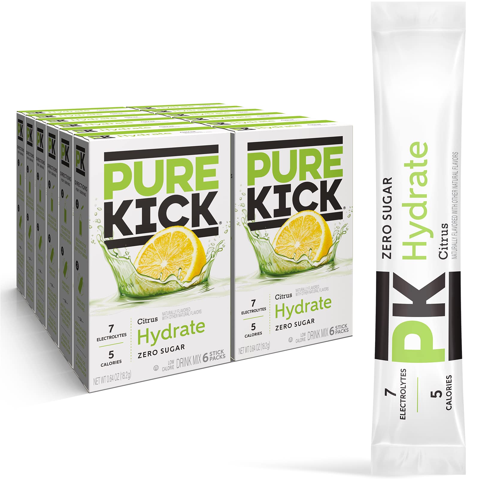 Pure Kick Hydration singles poured into a bottle for quick, guilt-free hydration