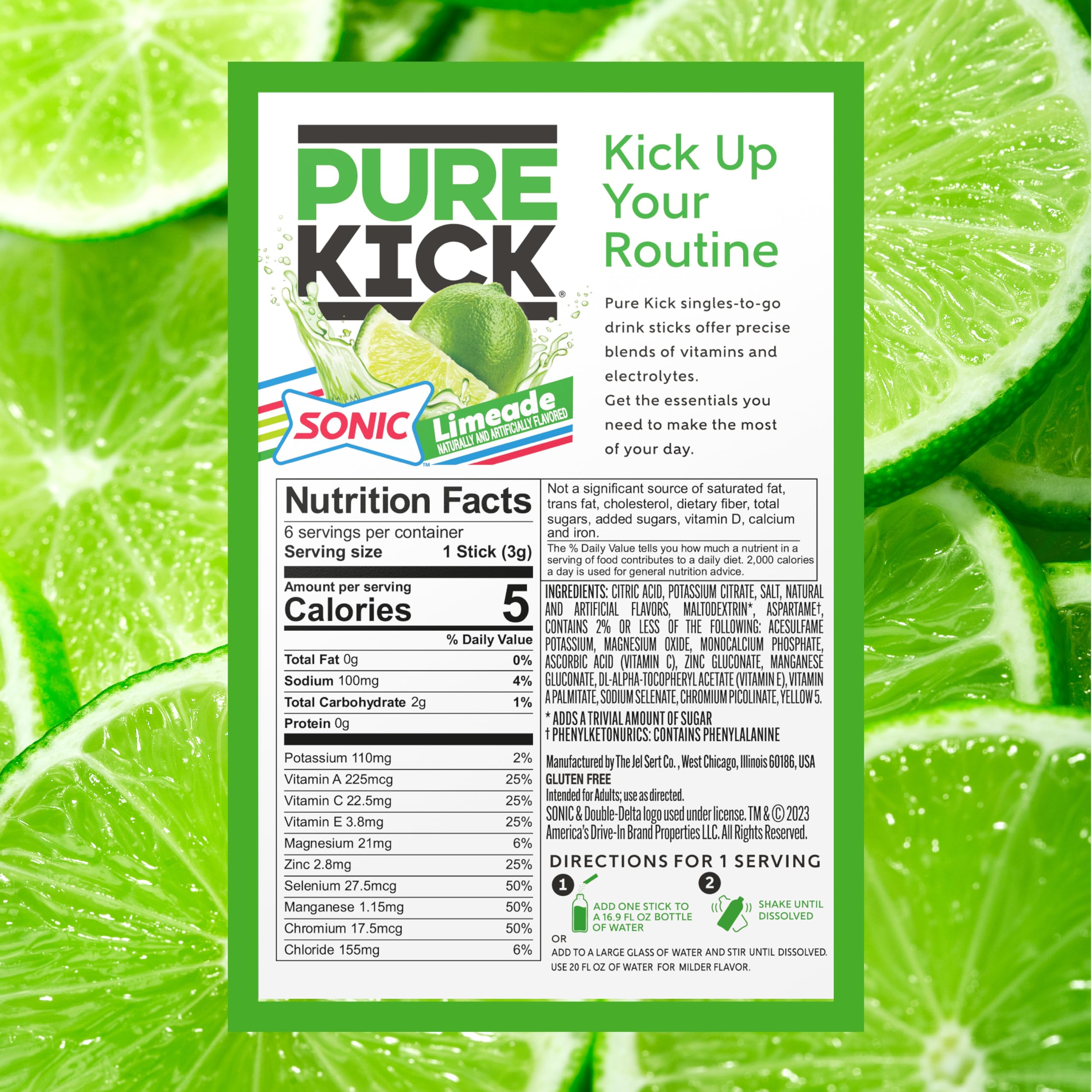PURE KICK Sonic Limeade hydration packet dissolving in water for on-the-go hydration.