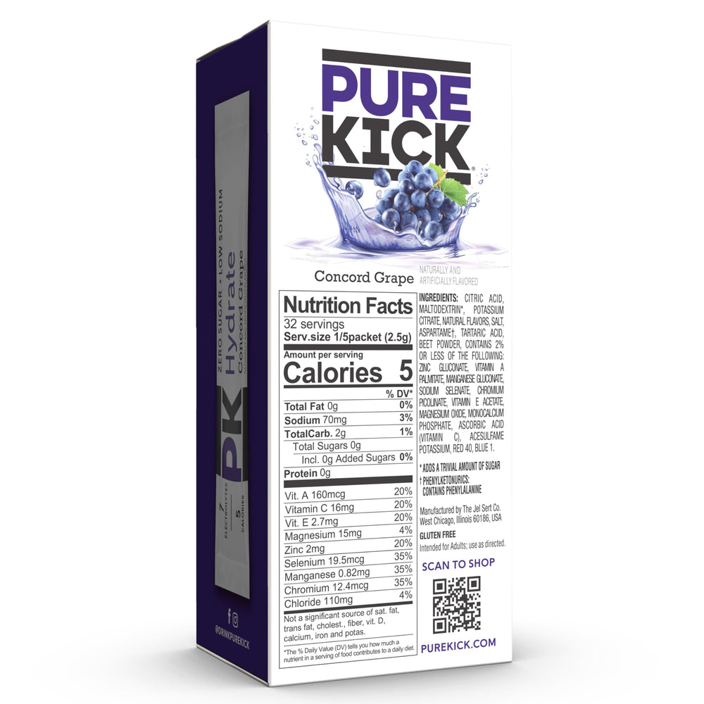 Pure Kick packet Concord Grape ready to mix hydration on the go.