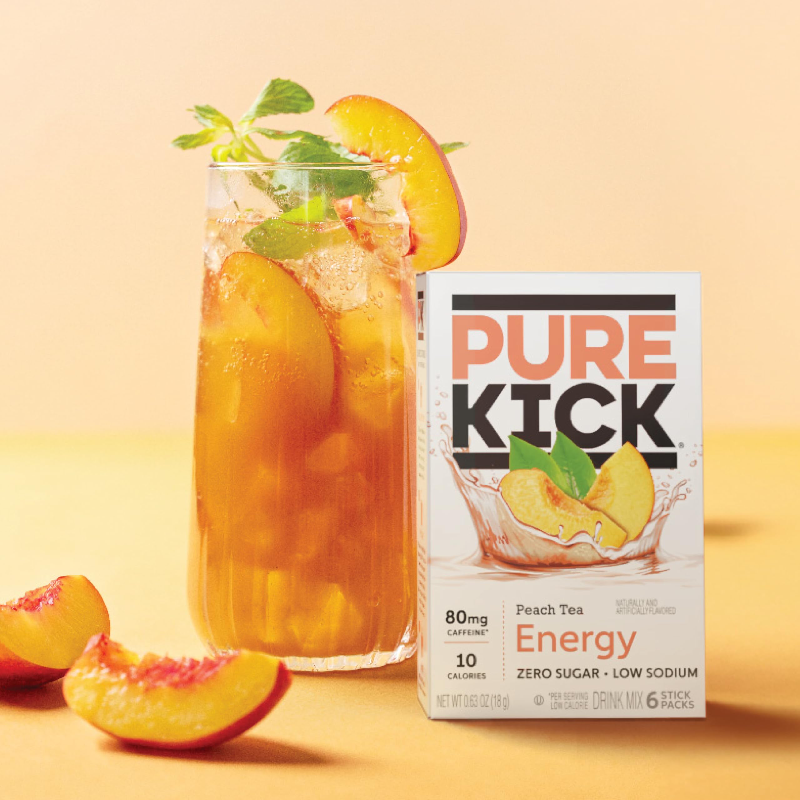 Pure Kick Peach Tea aroma close-up highlighting bold flavor.