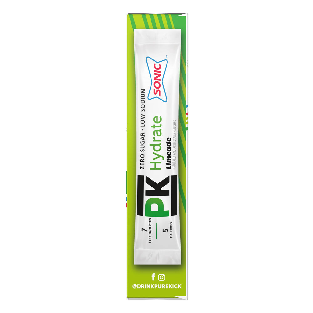 Pure Kick Sonic Limeade travel pack showcases portable mix for quick refreshment anywhere.