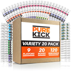 Pure Kick Ultimate Variety Pack box shows nine flavors for versatile hydration