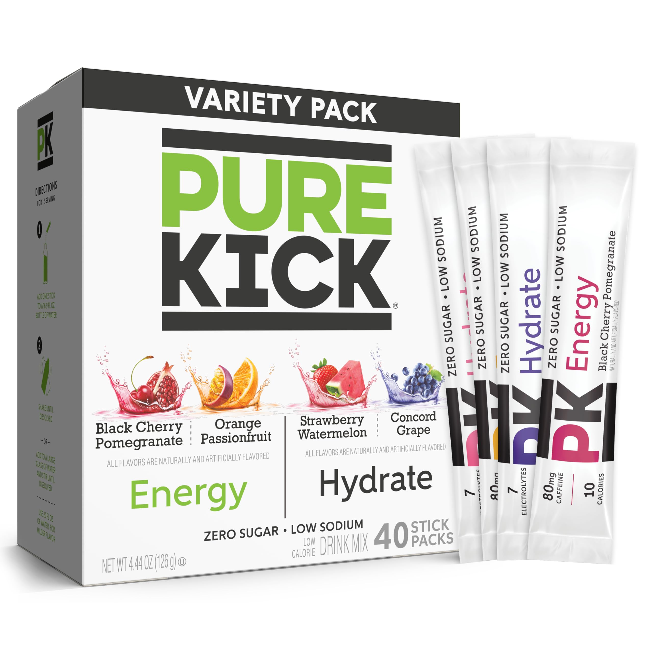 PURE KICK variety pack front view showing four flavors for versatile hydration