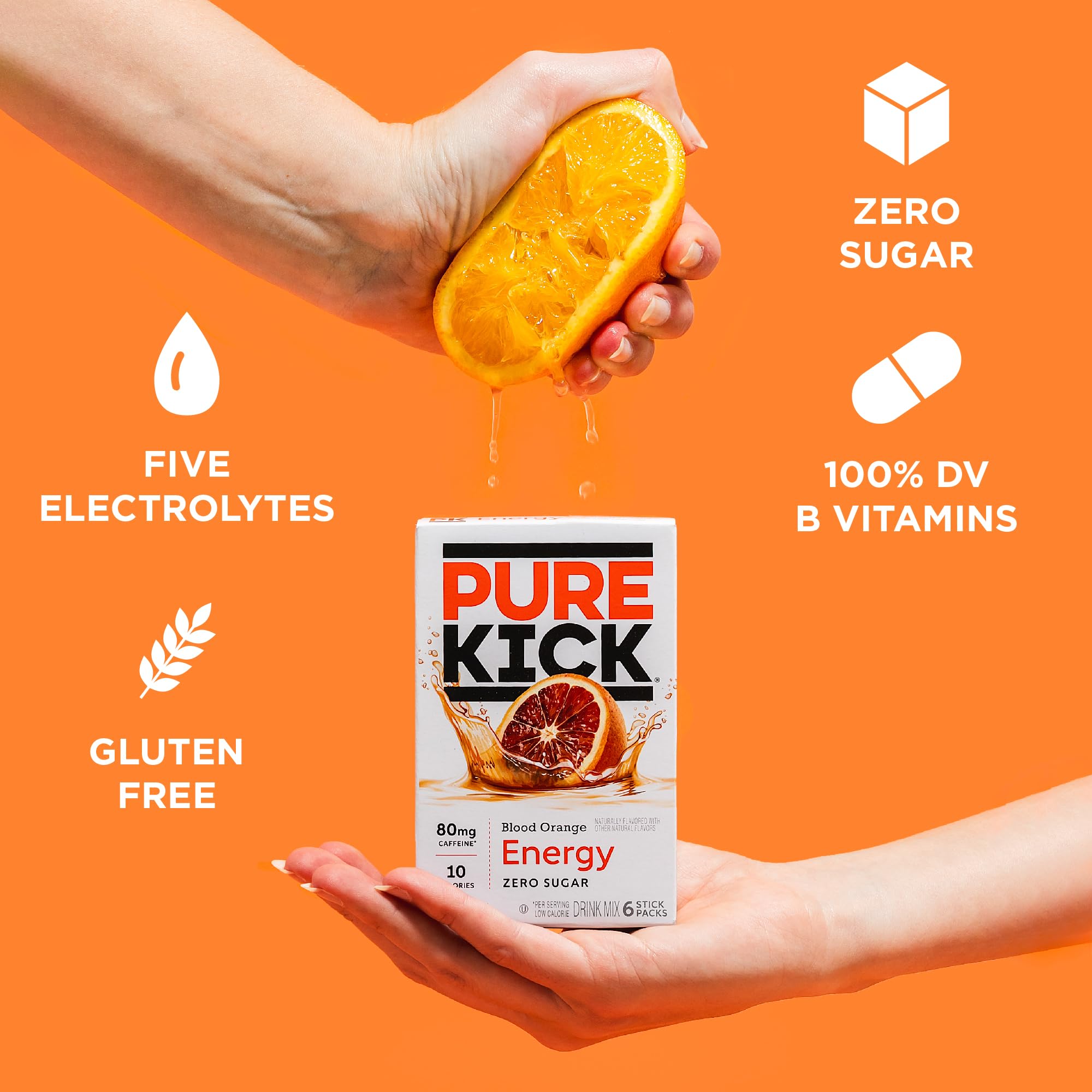 Pure Kick Vitamin label highlighting B vitamins and caffeine content.