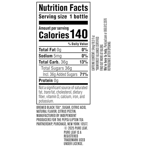 Pure Leaf Blackberry label close-up highlighting absence of artificial flavors or sweeteners