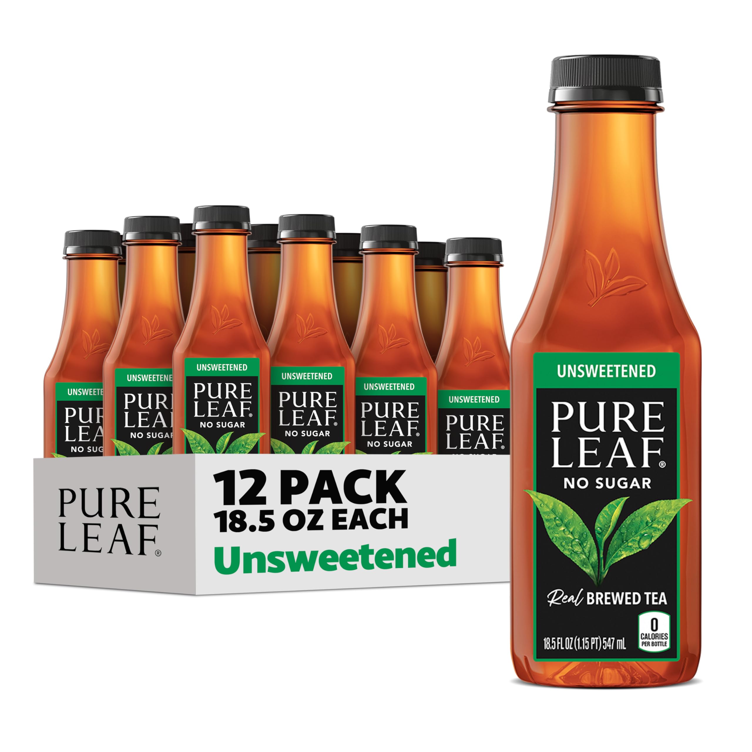 Pure Leaf unsweetened iced tea bottle front, crisp, real tea flavor.