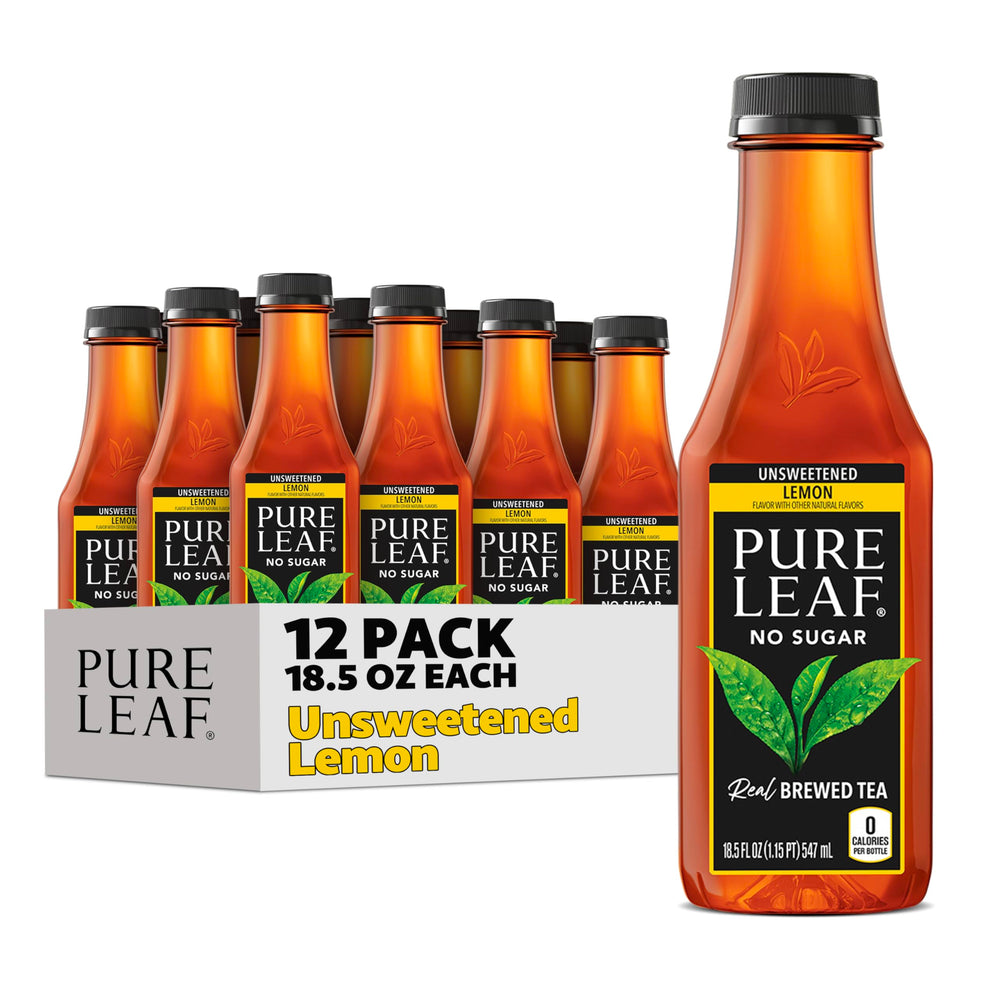 Pure Leaf Unsweetened Lemon iced tea bottle with zero calories for quick refreshment.