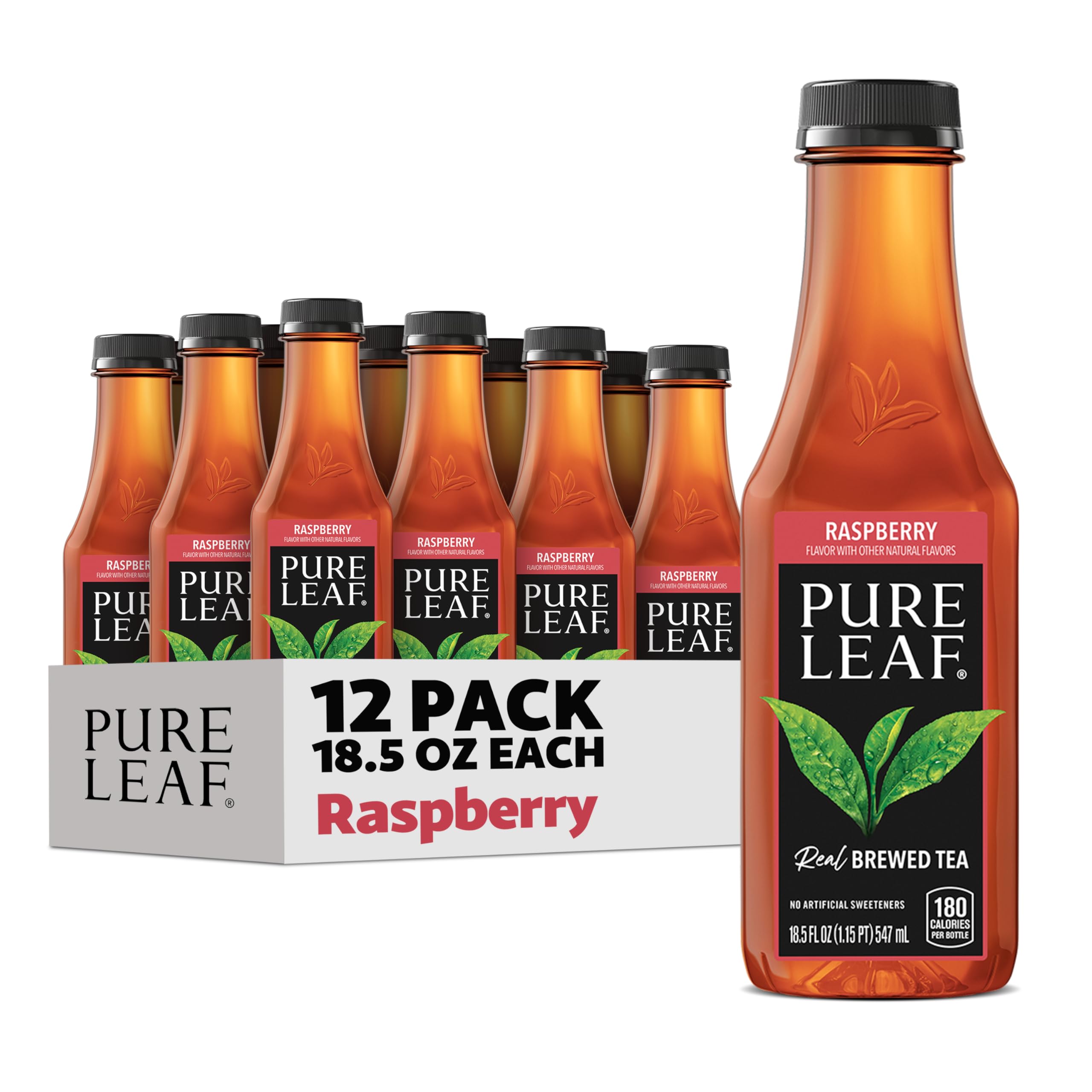 Pure Leaf Raspberry Iced Tea bottle showing real-brewed quality for on-the-go refreshment