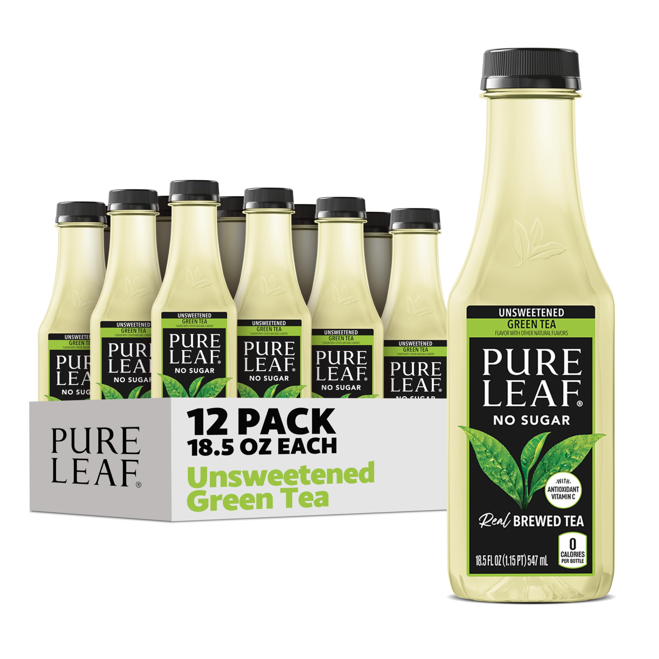 Pure Leaf unsweetened green tea bottle 18.5 oz, refreshing and calorie-free.