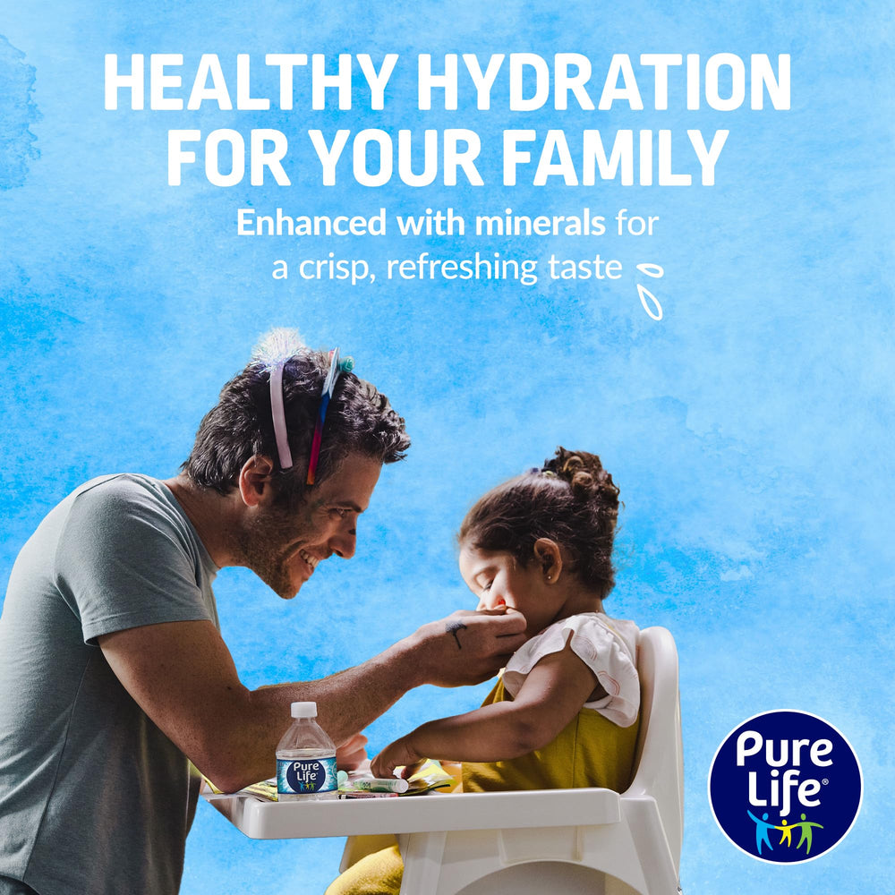 Close-up of Pure Life label highlighting minerals for crisp taste