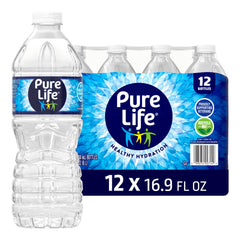 Pure Life purified water bottles in a 16.9 oz pack for everyday hydration.