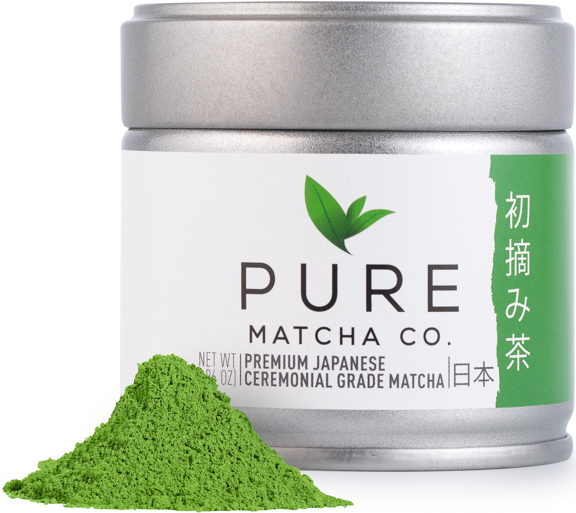 Pure Matcha Co ceremonial grade tin front shows premium packaging for freshness