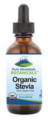 Pure Mountain Botanicals Stevia Drops bottle pour for sugar-free sweetness in beverages