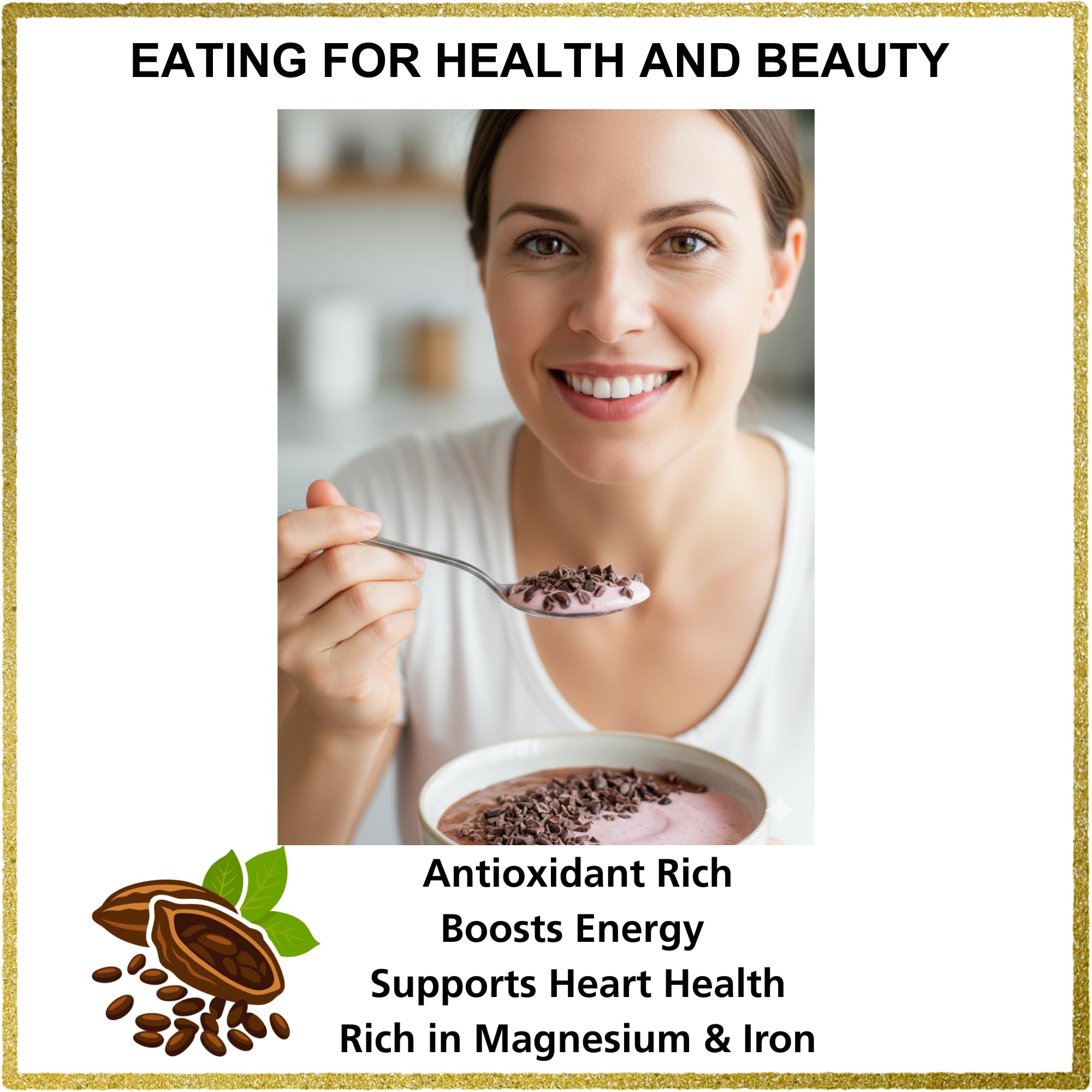 Pure Natural Miracles cacao nibs from Peru highlight premium flavor.