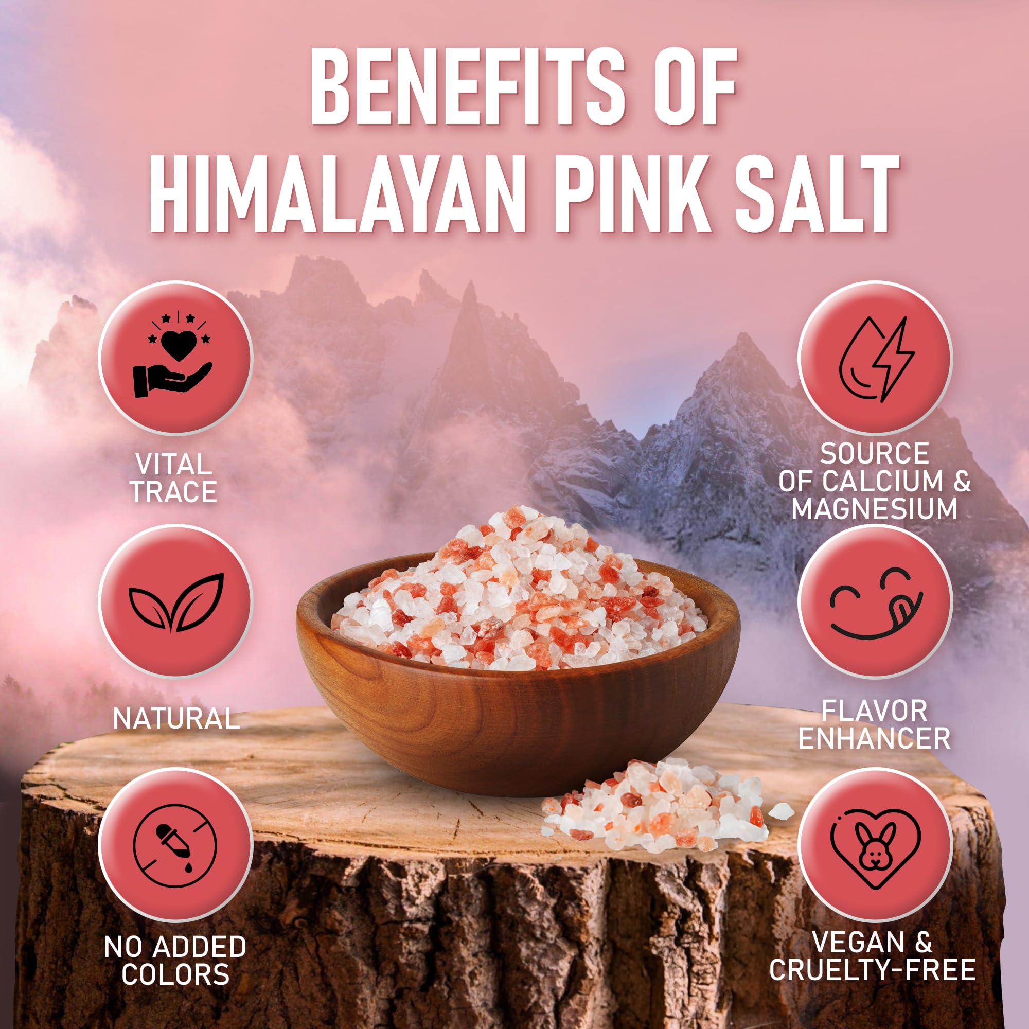Pure Nature Himalayan pink salt coarse for grinder, enabling controlled texture.