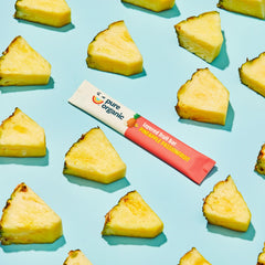 Close-up of Pure Organic fruit puree highlights real ingredients and vibrant color