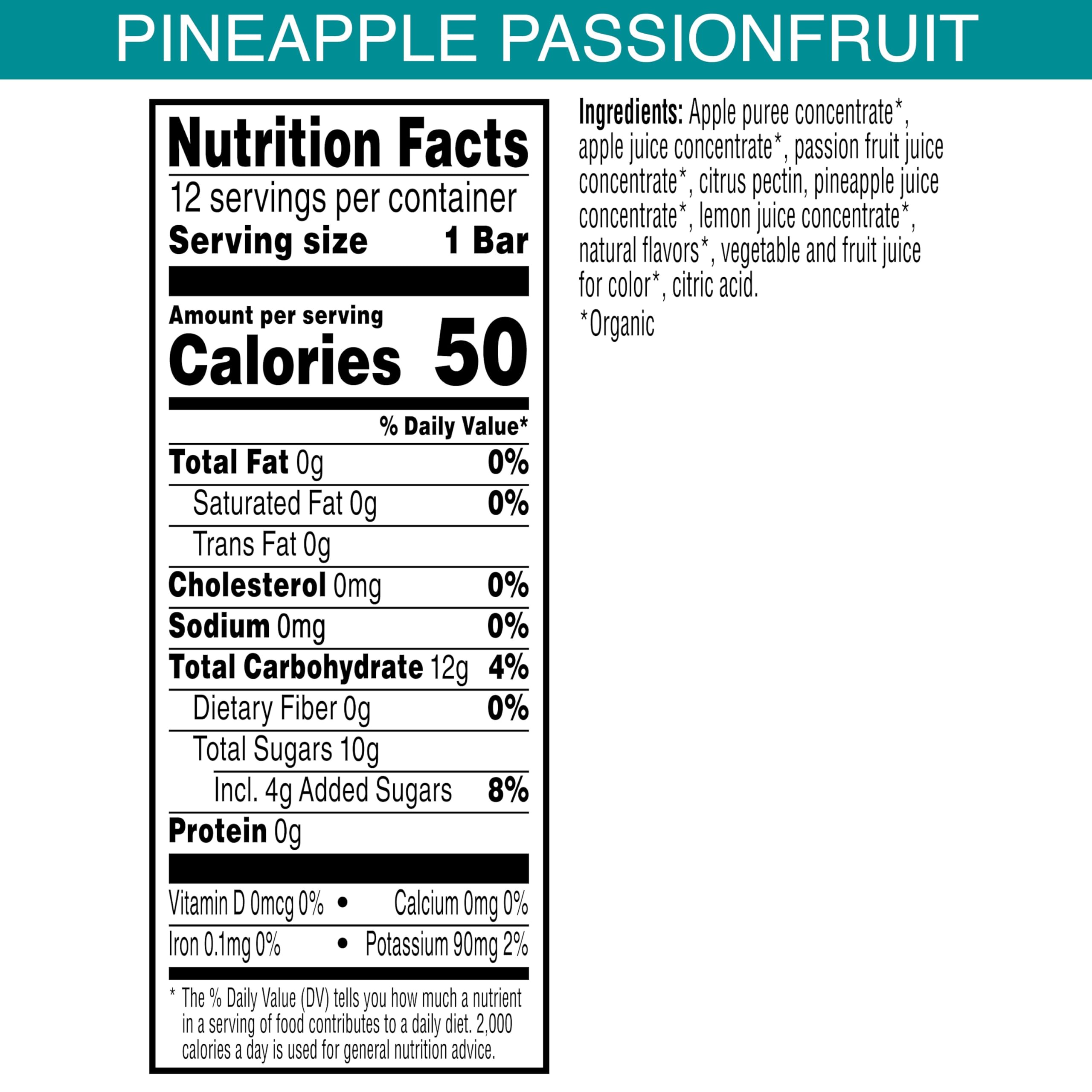 Cross-section of Pure Organic bar showing three-layer texture and fruity flavors