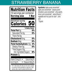 Pure Organic Strawberry Banana Layered Fruit Bars packaging highlighting convenient 12-pack for on-the-go.