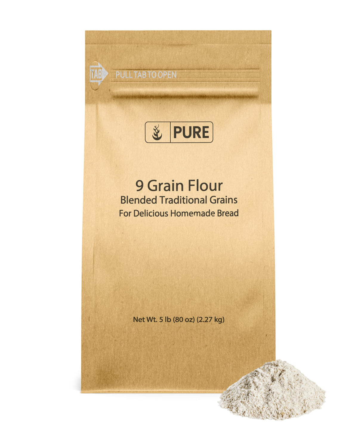 Pure Original Ingredients 9 Grain Flour bag ready for baking, highlighting its versatile use