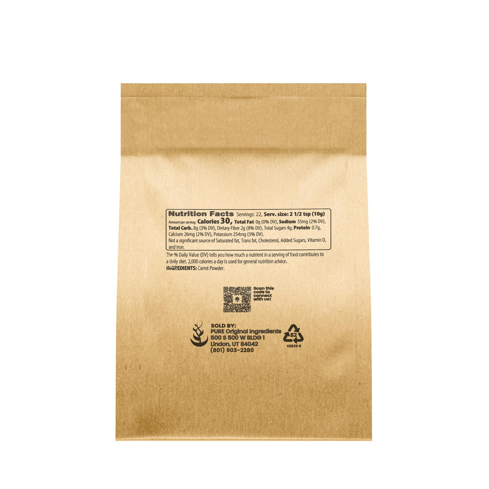 Pure Original Ingredients carrot powder scoop pouring into a shake.